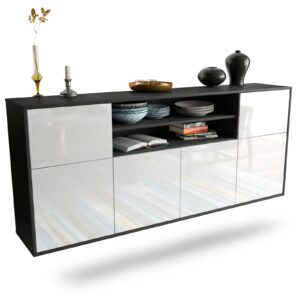 Sideboard Topeka | hängend | Korpus Anthrazit | Front in Hochglanz Weiß | 180x79x35cm (BxHxT)
