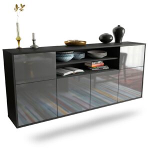 Sideboard Topeka | hängend | Korpus Anthrazit | Front in Hochglanz Grau | 180x79x35cm (BxHxT)