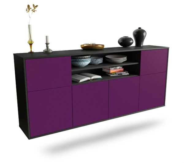 Sideboard Topeka | hängend | Korpus Anthrazit | Front in Lila | 180x79x35cm (BxHxT)