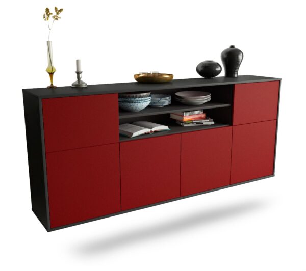 Sideboard Topeka | hängend | Korpus Anthrazit | Front in Bordeaux | 180x79x35cm (BxHxT)