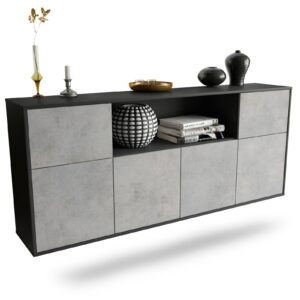Sideboard West Valley City | hängend | Korpus Anthrazit | Front in Beton Optik | 180x79x35cm (BxHxT)