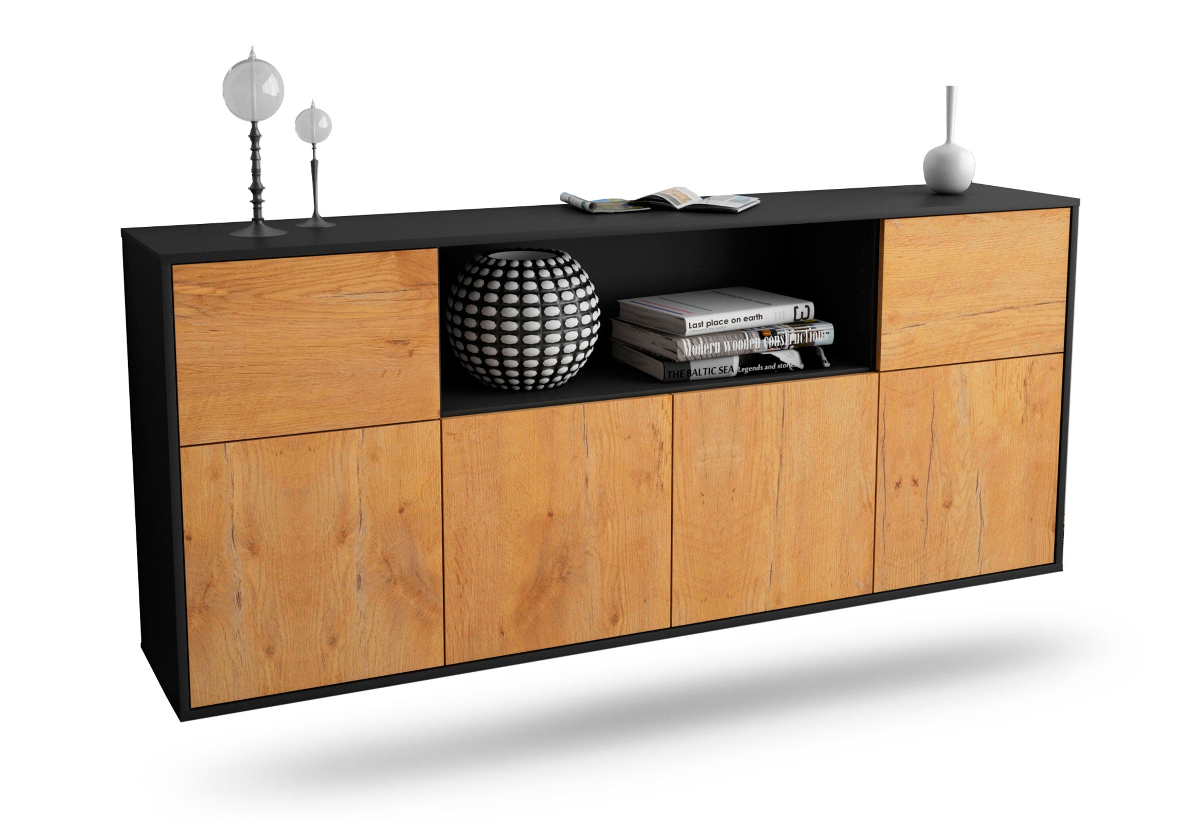 Sideboard West Valley City | hängend | Korpus Anthrazit | Front in Eiche Holz Optik | 180x79x35cm (BxHxT) 1 Sideboard West Valley City | hängend | Korpus Anthrazit | Front in Eiche Holz Optik | 180x79x35cm (BxHxT)