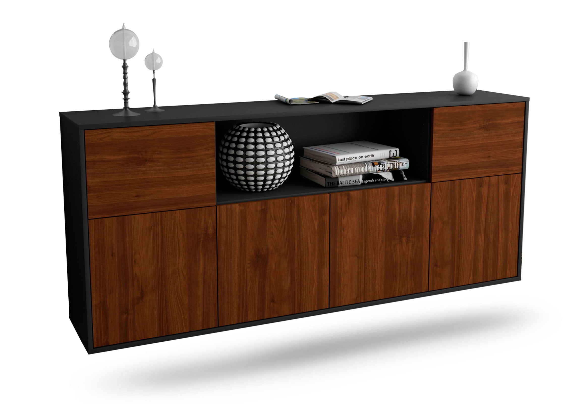 Sideboard West Valley City | hängend | Korpus Anthrazit | Front in Walnuss Holz Optik | 180x79x35cm (BxHxT) 1 Sideboard West Valley City | hängend | Korpus Anthrazit | Front in Walnuss Holz Optik | 180x79x35cm (BxHxT)