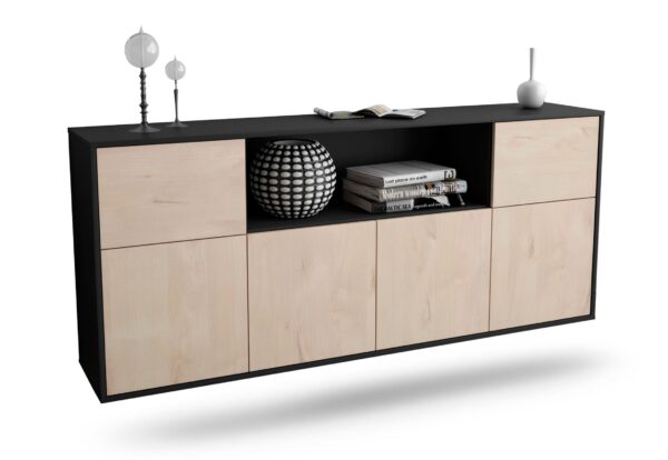 Sideboard West Valley City | hängend | Korpus Anthrazit | Front in Zeder Holz Optik | 180x79x35cm (BxHxT)
