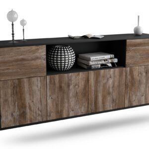 Sideboard West Valley City | hängend | Korpus Anthrazit | Front in Treibholz Holz Optik | 180x79x35cm (BxHxT)