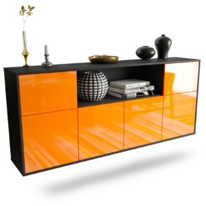 Sideboard West Valley City | hängend | Korpus Anthrazit | Front in Hochglanz Orange | 180x79x35cm (BxHxT)