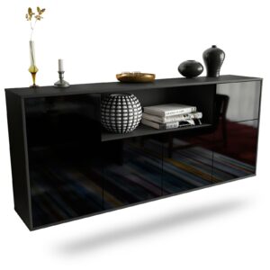 Sideboard West Valley City | hängend | Korpus Anthrazit | Front in Hochglanz Schwarz | 180x79x35cm (BxHxT)