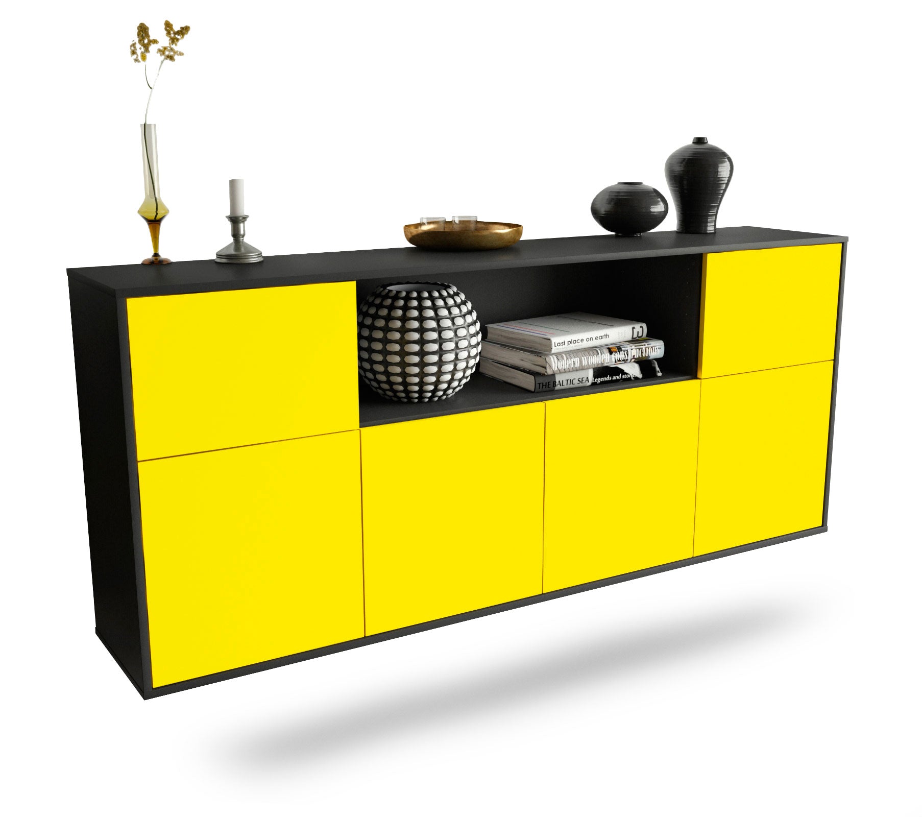 Sideboard West Valley City | hängend | Korpus Anthrazit | Front in Gelb | 180x79x35cm (BxHxT) 1 Sideboard West Valley City | hängend | Korpus Anthrazit | Front in Gelb | 180x79x35cm (BxHxT)