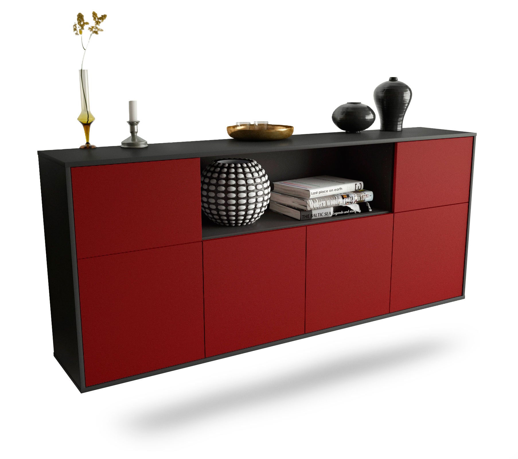 Sideboard West Valley City | hängend | Korpus Anthrazit | Front in Bordeaux | 180x79x35cm (BxHxT) 1 Sideboard West Valley City | hängend | Korpus Anthrazit | Front in Bordeaux | 180x79x35cm (BxHxT)