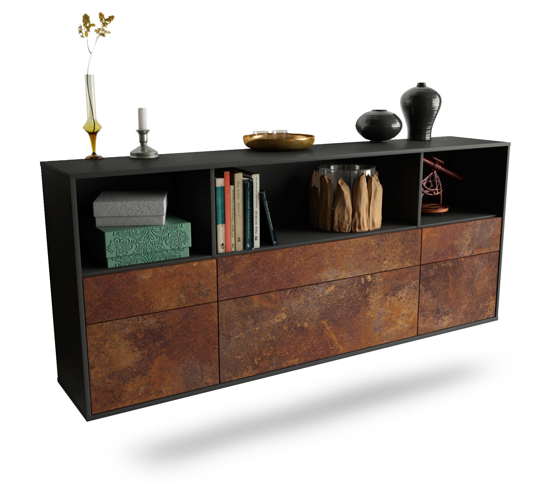 Sideboard Cary | hängend | Korpus Anthrazit | Front in Rost Optik | 180x79x35cm (BxHxT) 1 Sideboard Cary | hängend | Korpus Anthrazit | Front in Rost Optik | 180x79x35cm (BxHxT)