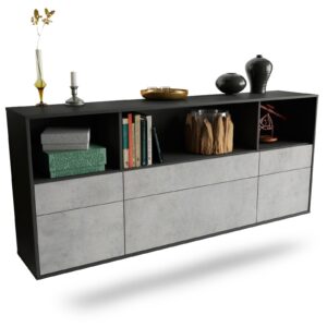 Sideboard Cary | hängend | Korpus Anthrazit | Front in Beton Optik | 180x79x35cm (BxHxT)