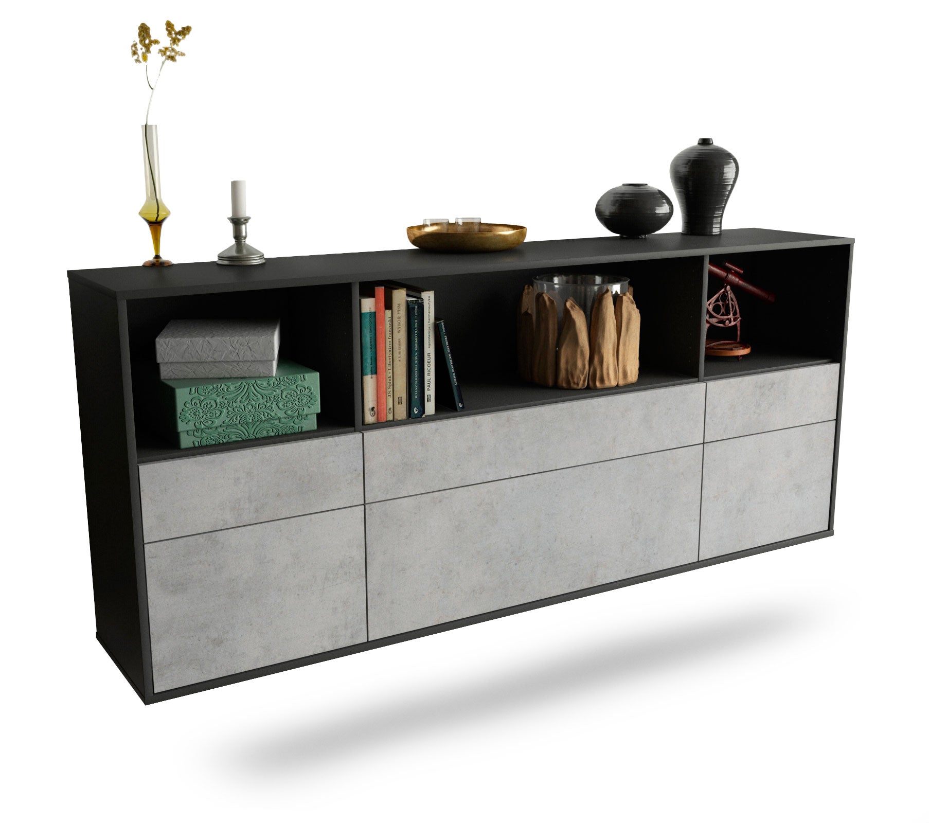 Sideboard Cary | hängend | Korpus Anthrazit | Front in Beton Optik | 180x79x35cm (BxHxT) 1 Sideboard Cary | hängend | Korpus Anthrazit | Front in Beton Optik | 180x79x35cm (BxHxT)