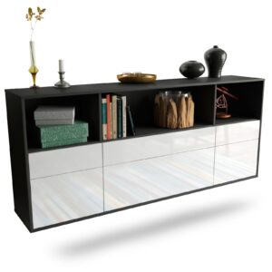 Sideboard Cary | hängend | Korpus Anthrazit | Front in Hochglanz Weiß | 180x79x35cm (BxHxT)