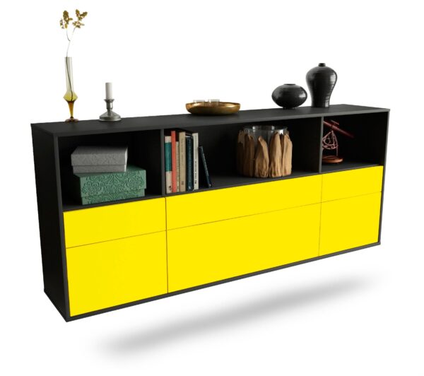Sideboard Cary | hängend | Korpus Anthrazit | Front in Gelb | 180x79x35cm (BxHxT)
