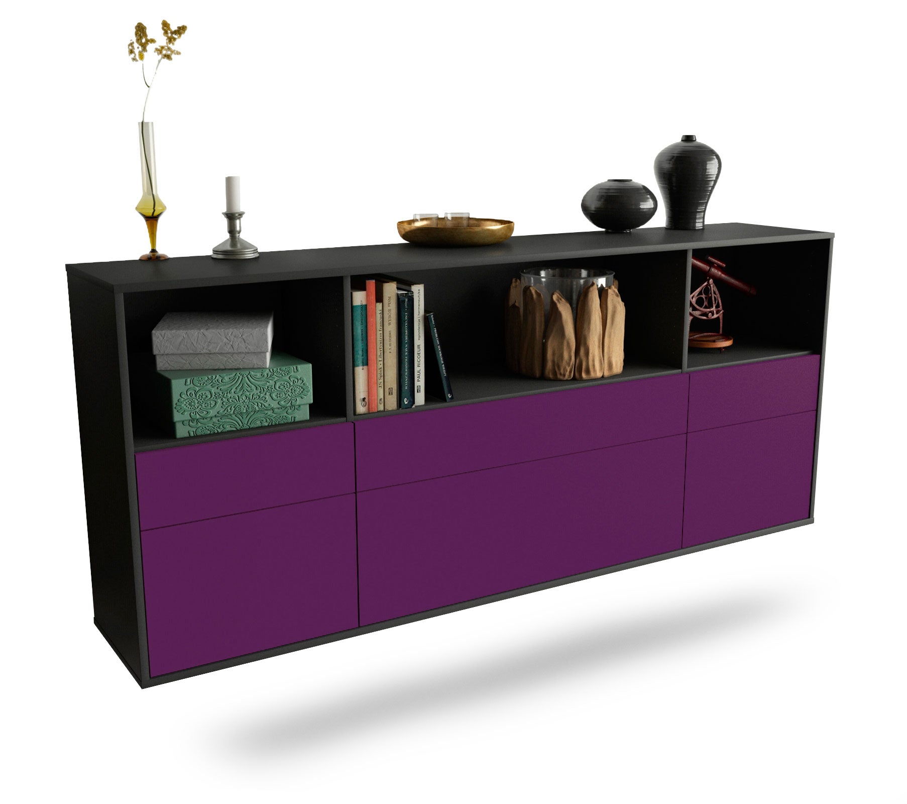 Sideboard Cary | hängend | Korpus Anthrazit | Front in Lila | 180x79x35cm (BxHxT) 1 Sideboard Cary | hängend | Korpus Anthrazit | Front in Lila | 180x79x35cm (BxHxT)