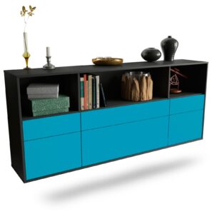 Sideboard Cary | hängend | Korpus Anthrazit | Front in Türkis | 180x79x35cm (BxHxT)