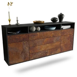 Sideboard Bellevue | hängend | Korpus Anthrazit | Front in Rost Optik | 180x79x35cm (BxHxT)
