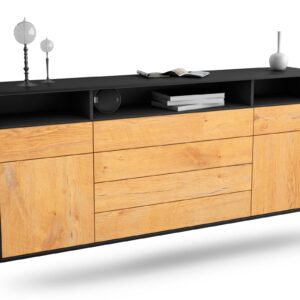 Sideboard Bellevue | hängend | Korpus Anthrazit | Front in Eiche Holz Optik | 180x79x35cm (BxHxT)