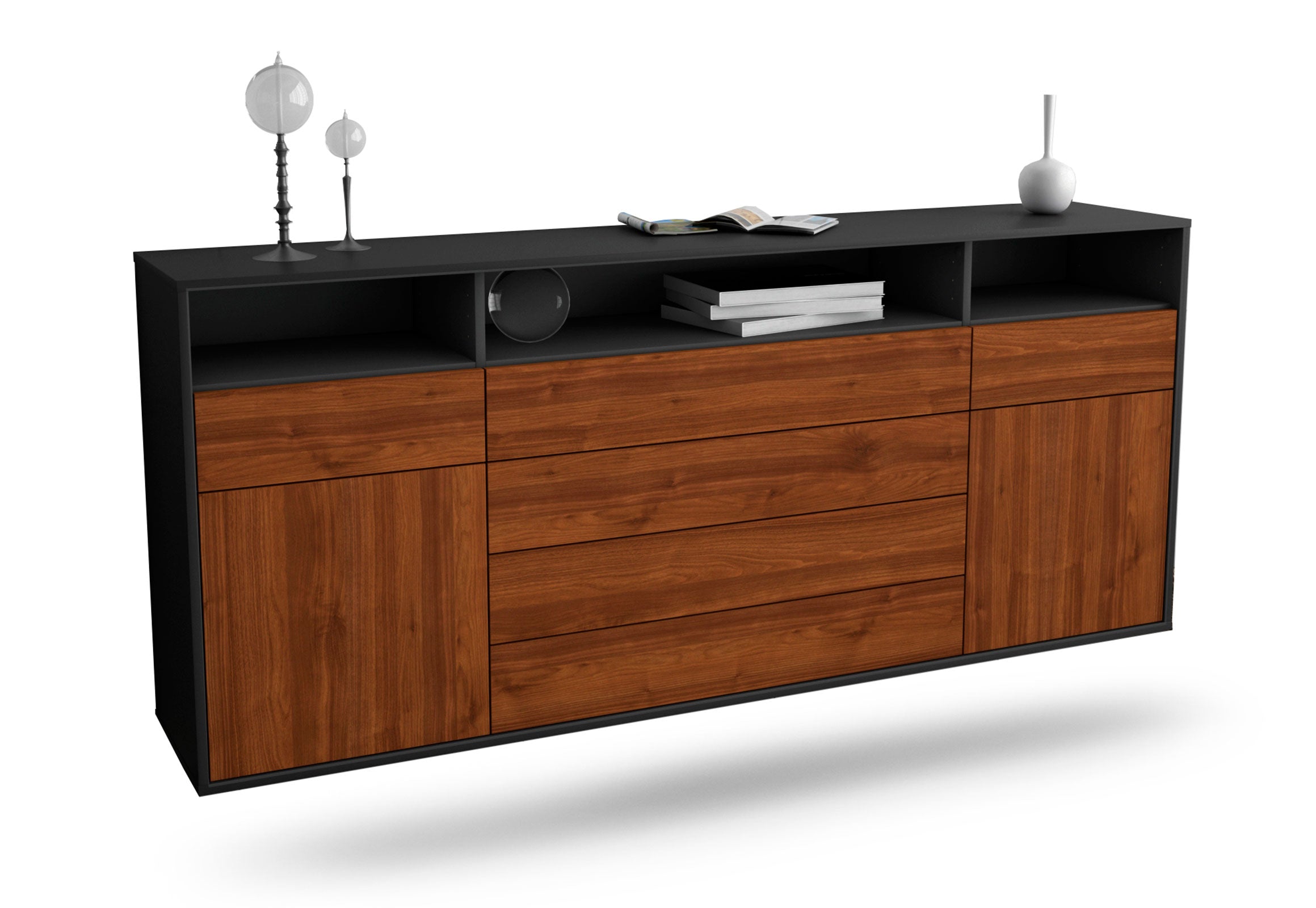 Sideboard Bellevue | hängend | Korpus Anthrazit | Front in Walnuss Holz Optik | 180x79x35cm (BxHxT) 1 Sideboard Bellevue | hängend | Korpus Anthrazit | Front in Walnuss Holz Optik | 180x79x35cm (BxHxT)