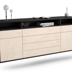 Sideboard Bellevue | hängend | Korpus Anthrazit | Front in Zeder Holz Optik | 180x79x35cm (BxHxT)