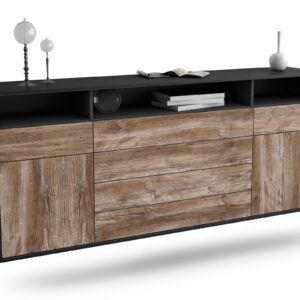 Sideboard Bellevue | hängend | Korpus Anthrazit | Front in Treibholz Holz Optik | 180x79x35cm (BxHxT)