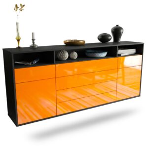 Sideboard Bellevue | hängend | Korpus Anthrazit | Front in Hochglanz Orange | 180x79x35cm (BxHxT)