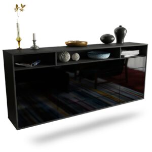 Sideboard Bellevue | hängend | Korpus Anthrazit | Front in Hochglanz Schwarz | 180x79x35cm (BxHxT)