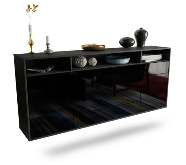 Sideboard Bellevue | hängend | Korpus Anthrazit | Front in Hochglanz Schwarz | 180x79x35cm (BxHxT)