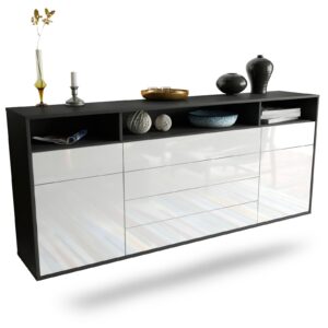 Sideboard Bellevue | hängend | Korpus Anthrazit | Front in Hochglanz Weiß | 180x79x35cm (BxHxT)