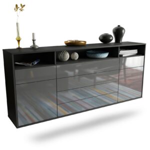 Sideboard Bellevue | hängend | Korpus Anthrazit | Front in Hochglanz Grau | 180x79x35cm (BxHxT)