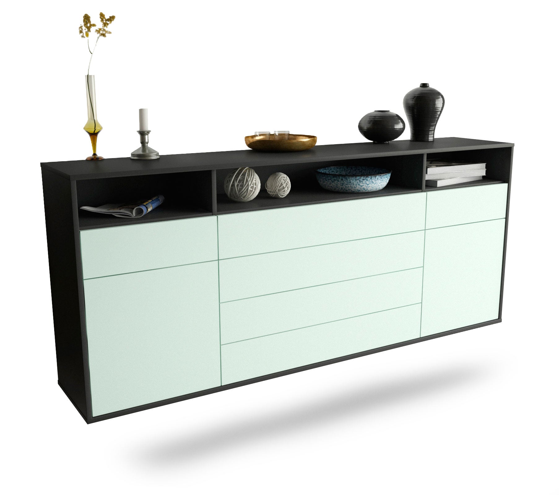 Sideboard Bellevue | hängend | Korpus Anthrazit | Front in Mint | 180x79x35cm (BxHxT) 1 Sideboard Bellevue | hängend | Korpus Anthrazit | Front in Mint | 180x79x35cm (BxHxT)