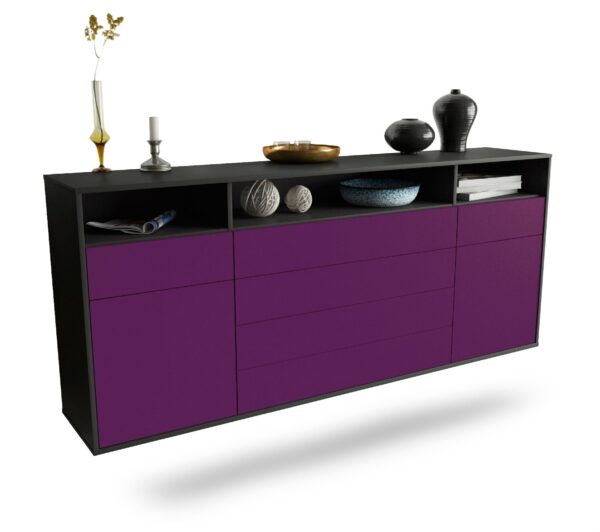 Sideboard Bellevue | hängend | Korpus Anthrazit | Front in Lila | 180x79x35cm (BxHxT)