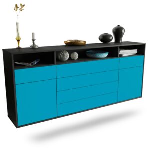 Sideboard Bellevue | hängend | Korpus Anthrazit | Front in Türkis | 180x79x35cm (BxHxT)