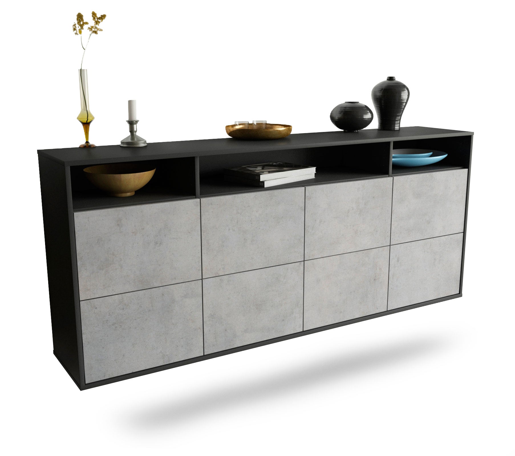 Sideboard Concord | hängend | Korpus Anthrazit | Front in Beton Optik | 180x79x35cm (BxHxT) 1 Sideboard Concord | hängend | Korpus Anthrazit | Front in Beton Optik | 180x79x35cm (BxHxT)