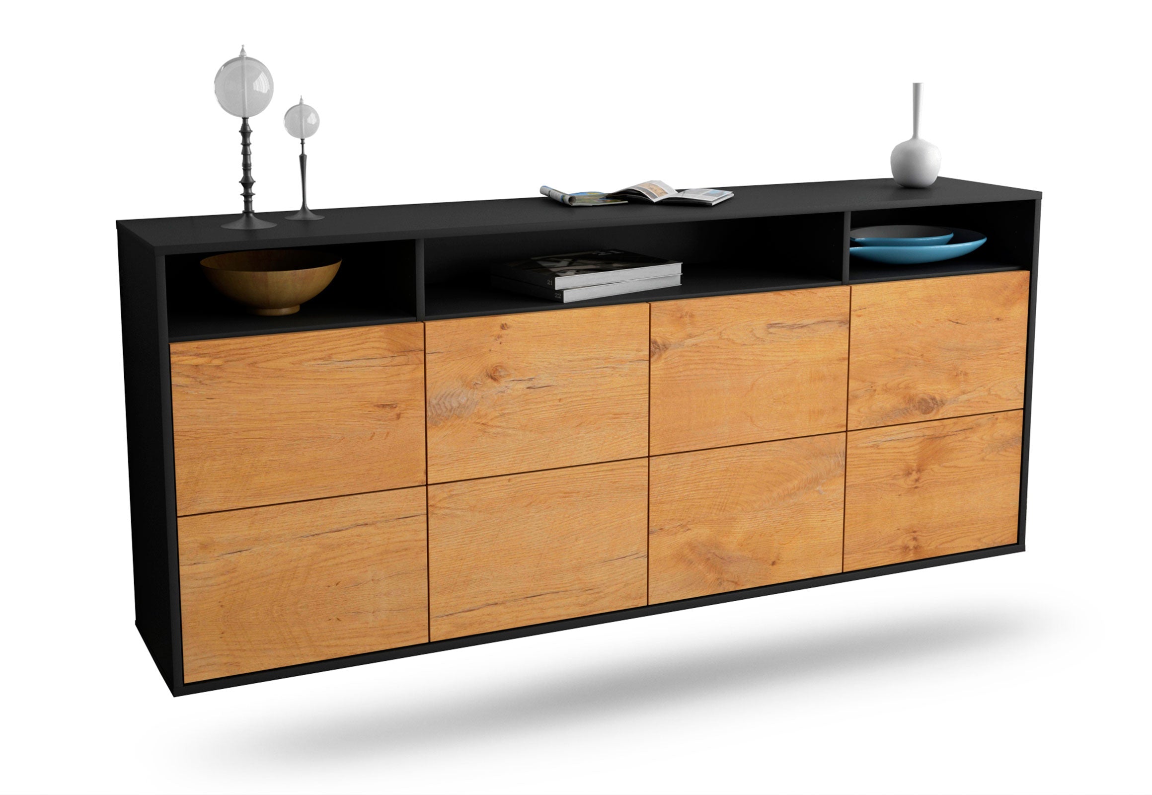 Sideboard Concord | hängend | Korpus Anthrazit | Front in Eiche Holz Optik | 180x79x35cm (BxHxT) 1 Sideboard Concord | hängend | Korpus Anthrazit | Front in Eiche Holz Optik | 180x79x35cm (BxHxT)