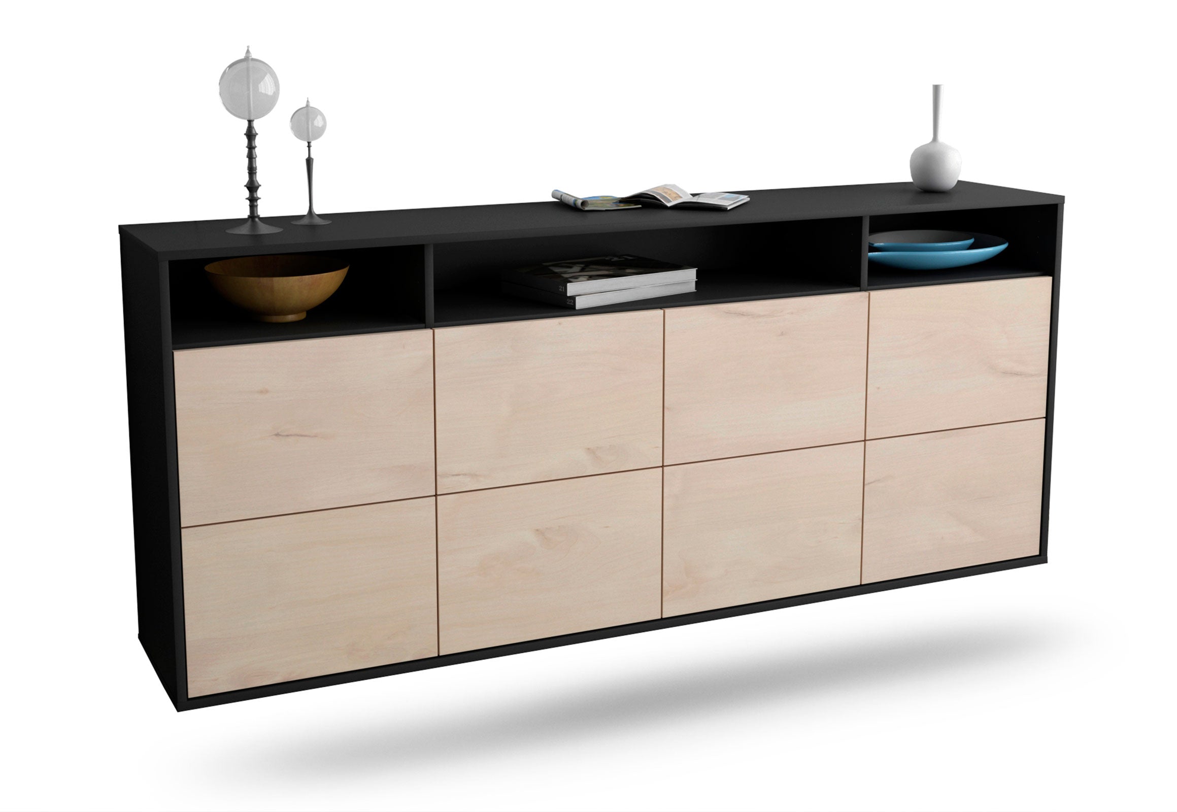 Sideboard Concord | hängend | Korpus Anthrazit | Front in Zeder Holz Optik | 180x79x35cm (BxHxT) 1 Sideboard Concord | hängend | Korpus Anthrazit | Front in Zeder Holz Optik | 180x79x35cm (BxHxT)
