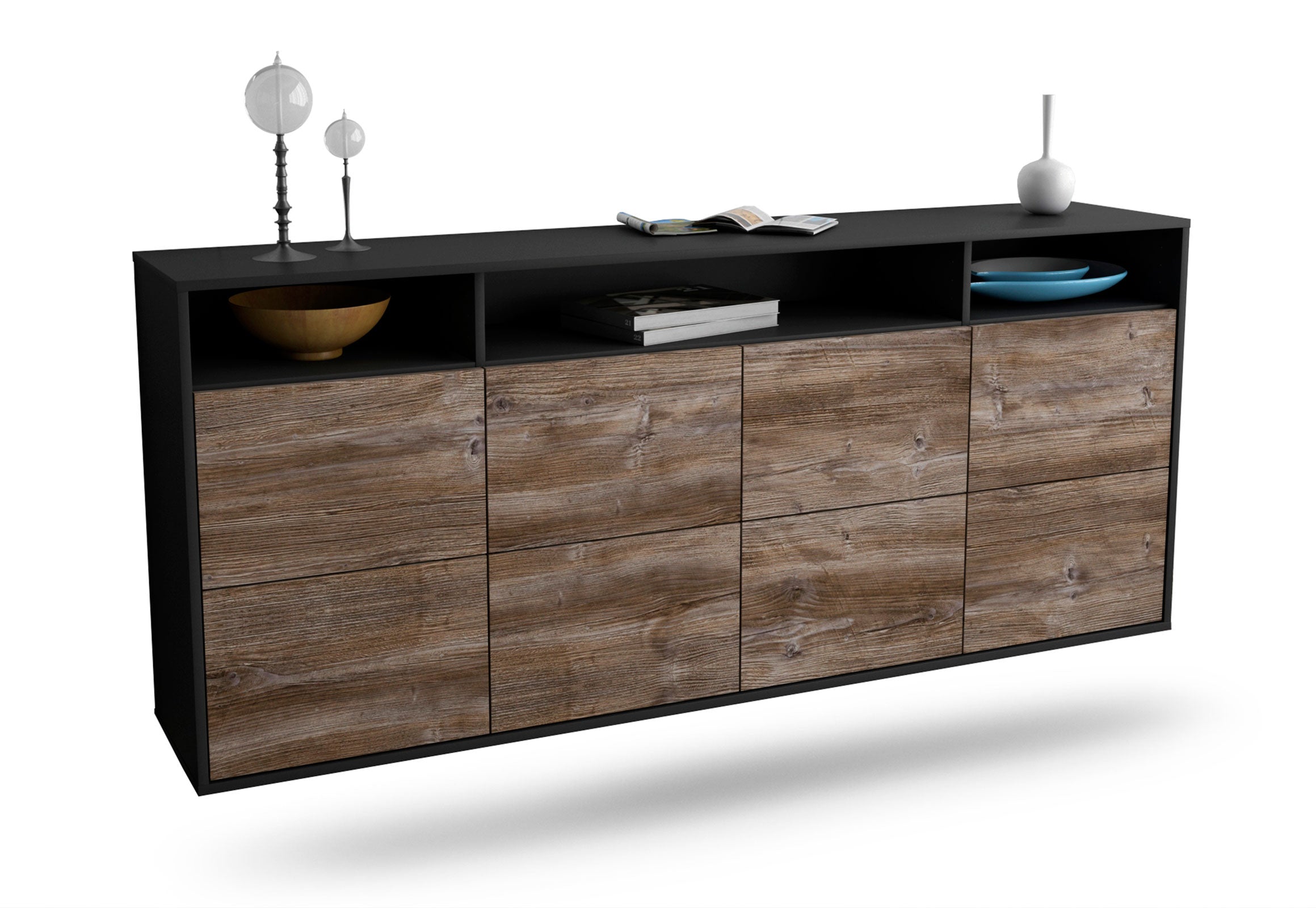 Sideboard Concord | hängend | Korpus Anthrazit | Front in Treibholz Holz Optik | 180x79x35cm (BxHxT) 1 Sideboard Concord | hängend | Korpus Anthrazit | Front in Treibholz Holz Optik | 180x79x35cm (BxHxT)