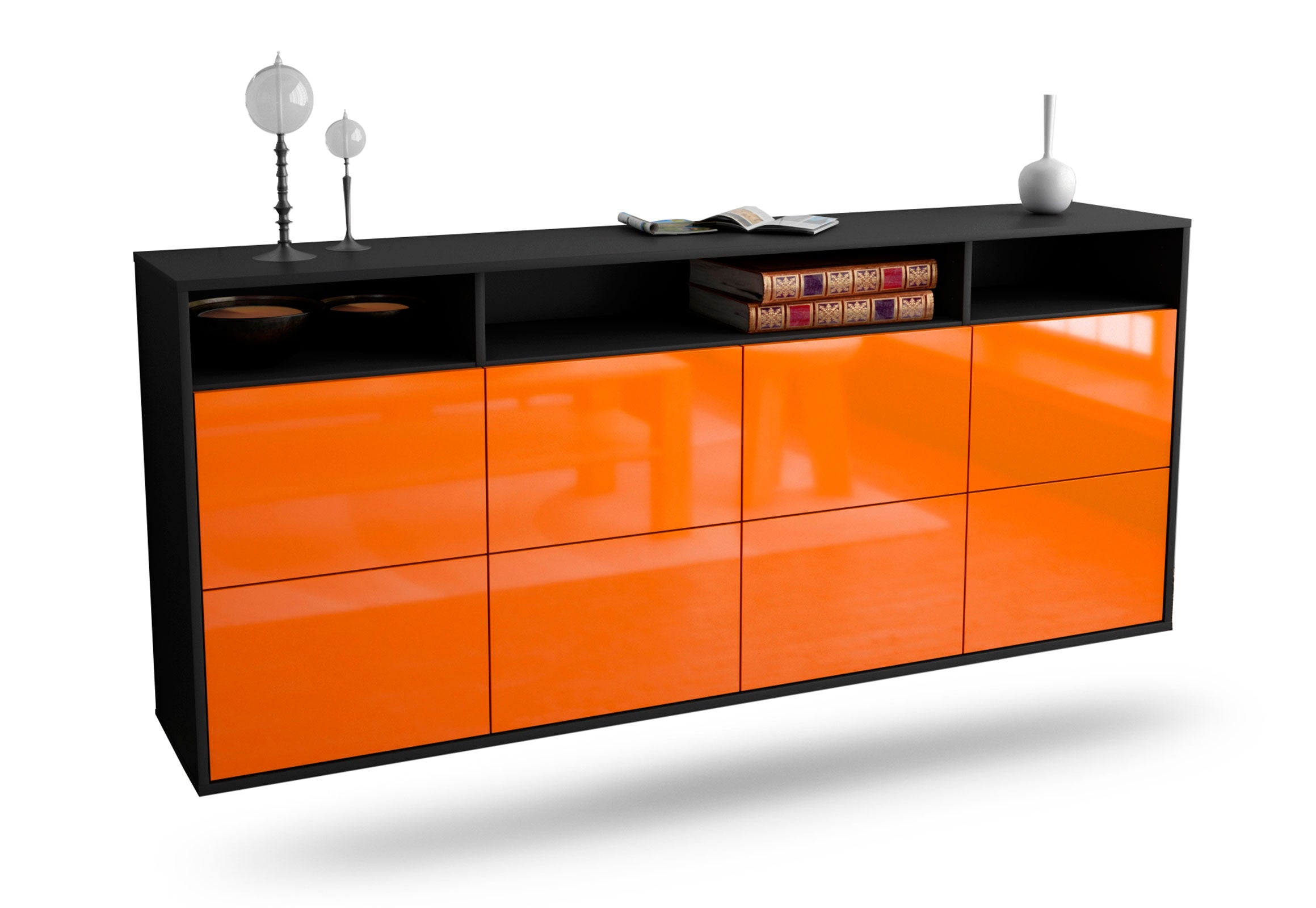 Sideboard Concord | hängend | Korpus Anthrazit | Front in Hochglanz Orange | 180x79x35cm (BxHxT) 1 Sideboard Concord | hängend | Korpus Anthrazit | Front in Hochglanz Orange | 180x79x35cm (BxHxT)
