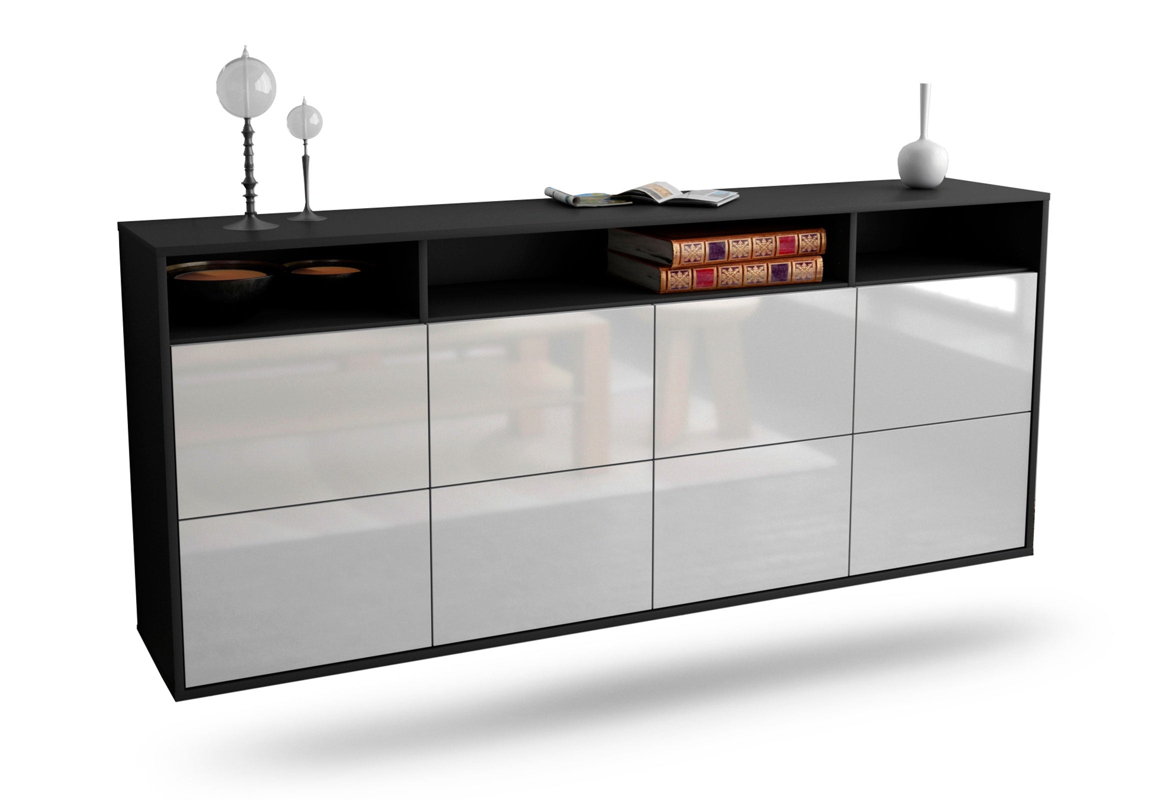 Sideboard Concord | hängend | Korpus Anthrazit | Front in Hochglanz Weiß | 180x79x35cm (BxHxT) 1 Sideboard Concord | hängend | Korpus Anthrazit | Front in Hochglanz Weiß | 180x79x35cm (BxHxT)