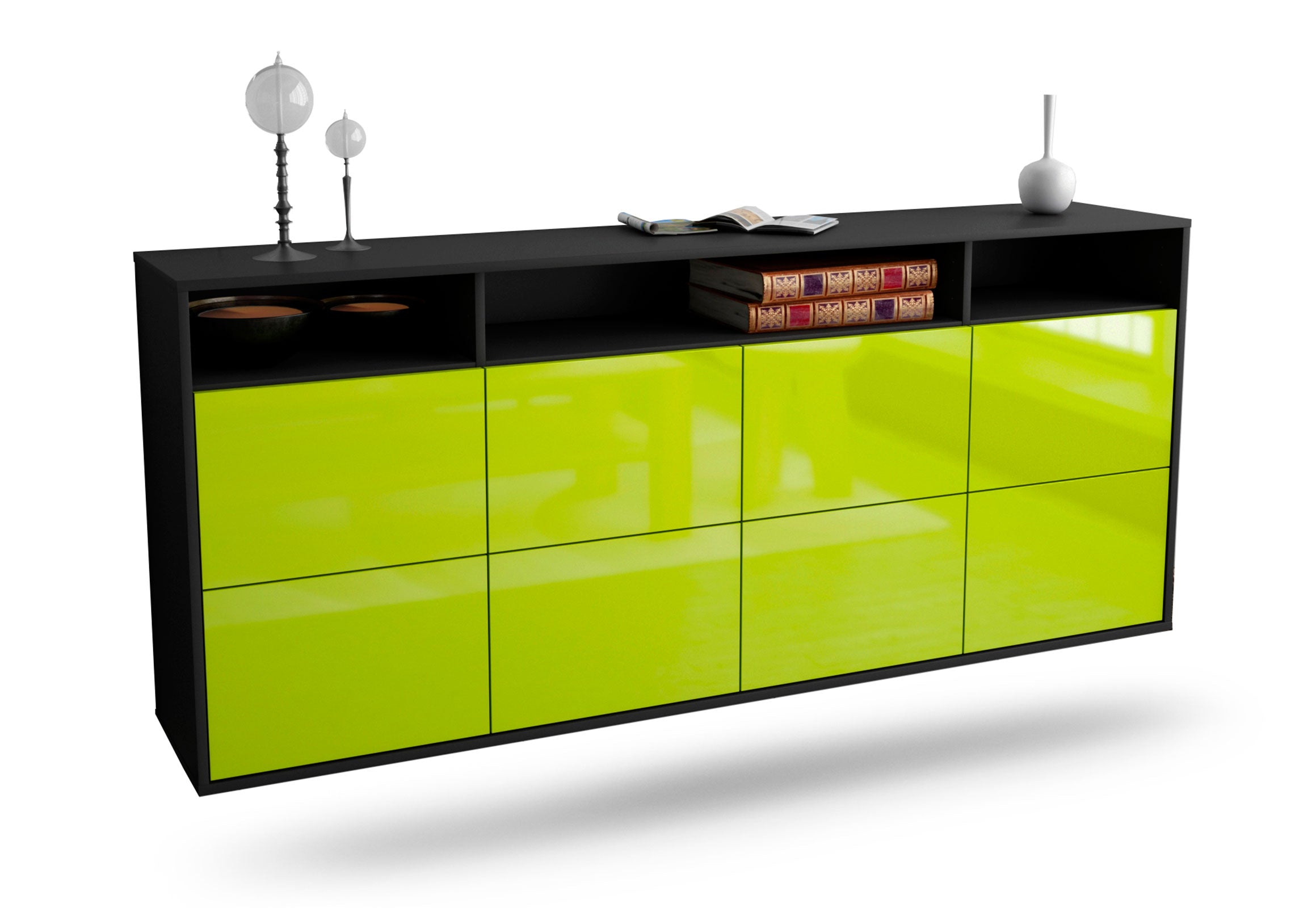 Sideboard Concord | hängend | Korpus Anthrazit | Front in Hochglanz Grün | 180x79x35cm (BxHxT) 1 Sideboard Concord | hängend | Korpus Anthrazit | Front in Hochglanz Grün | 180x79x35cm (BxHxT)
