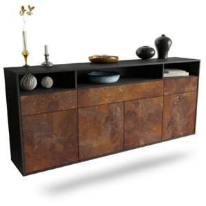 Sideboard Simi Valley | hängend | Korpus Anthrazit | Front in Rost Optik | 180x79x35cm (BxHxT)