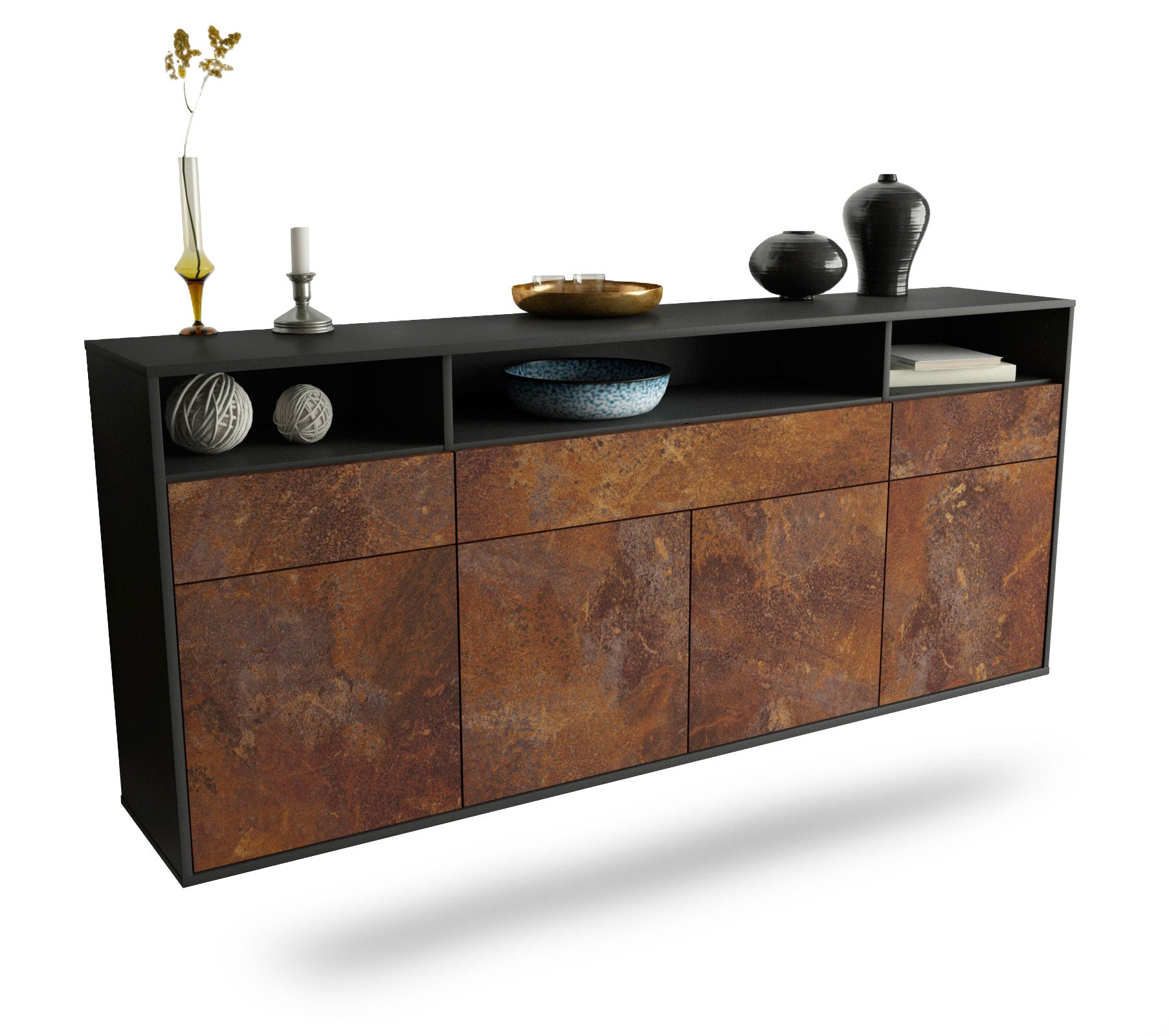 Sideboard Simi Valley | hängend | Korpus Anthrazit | Front in Rost Optik | 180x79x35cm (BxHxT) 1 Sideboard Simi Valley | hängend | Korpus Anthrazit | Front in Rost Optik | 180x79x35cm (BxHxT)