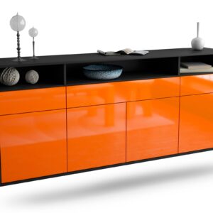 Sideboard Simi Valley | hängend | Korpus Anthrazit | Front in Hochglanz Orange | 180x79x35cm (BxHxT)