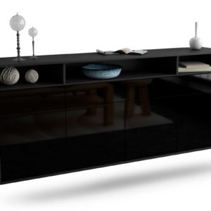 Sideboard Simi Valley | hängend | Korpus Anthrazit | Front in Hochglanz Schwarz | 180x79x35cm (BxHxT)