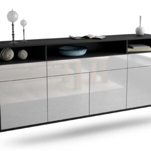 Sideboard Simi Valley | hängend | Korpus Anthrazit | Front in Hochglanz Weiß | 180x79x35cm (BxHxT)