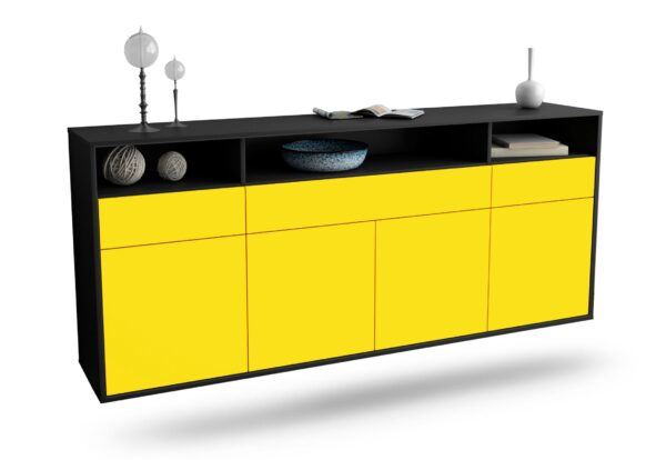 Sideboard Simi Valley | hängend | Korpus Anthrazit | Front in Gelb | 180x79x35cm (BxHxT)