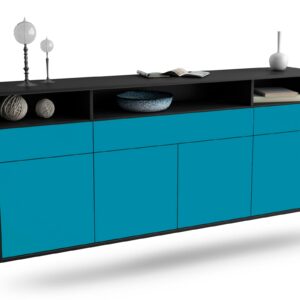 Sideboard Simi Valley | hängend | Korpus Anthrazit | Front in Türkis | 180x79x35cm (BxHxT)