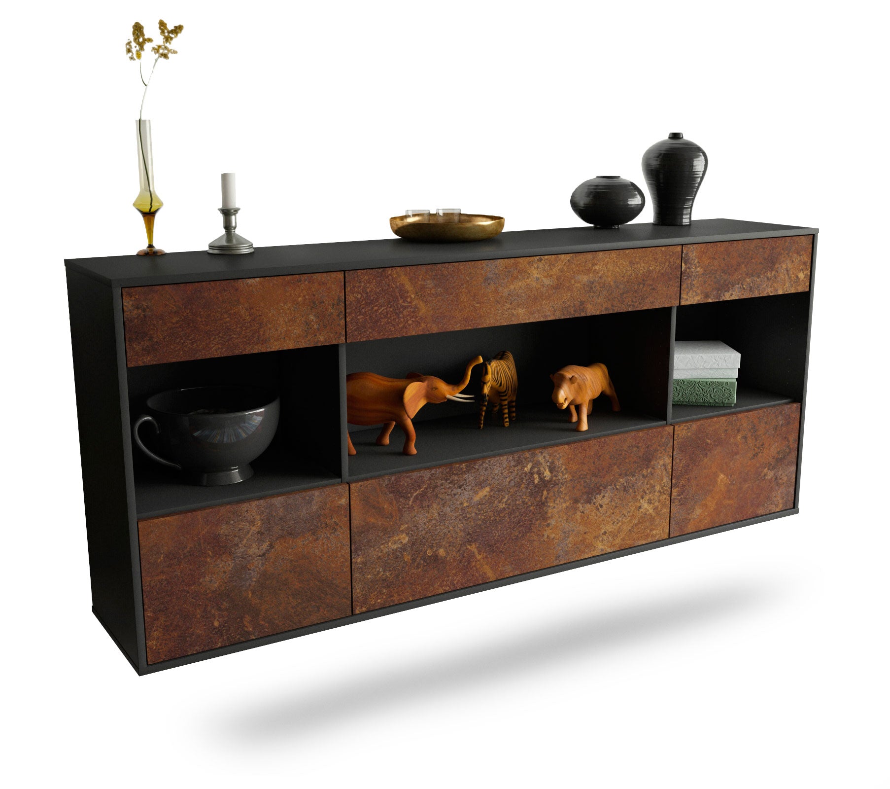 Sideboard Clarksville | hängend | Korpus Anthrazit | Front in Rost Optik | 180x79x35cm (BxHxT) 1 Sideboard Clarksville | hängend | Korpus Anthrazit | Front in Rost Optik | 180x79x35cm (BxHxT)