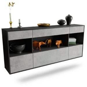 Sideboard Clarksville | hängend | Korpus Anthrazit | Front in Beton Optik | 180x79x35cm (BxHxT)