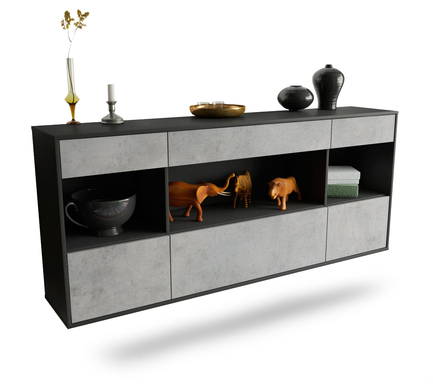 Sideboard Clarksville | hängend | Korpus Anthrazit | Front in Beton Optik | 180x79x35cm (BxHxT) 1 Sideboard Clarksville | hängend | Korpus Anthrazit | Front in Beton Optik | 180x79x35cm (BxHxT)